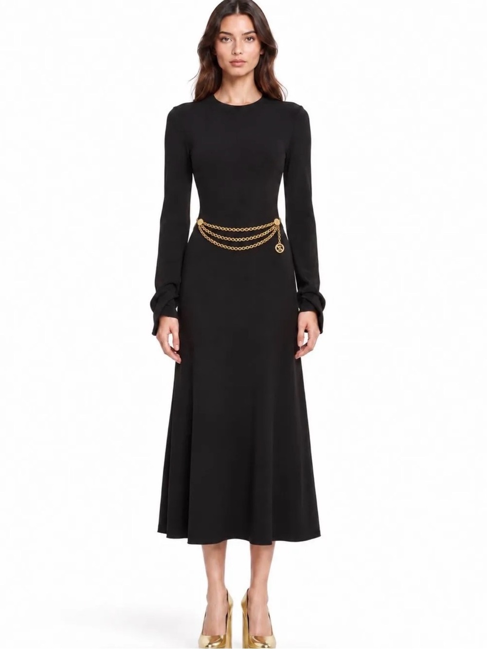 Vanessa Bruno Fabianar Black Mock Neck Long Sleeve Knit Midi Dress XS NWT